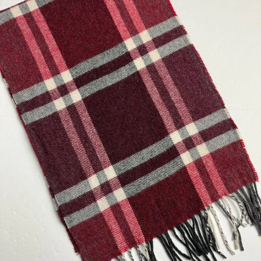 Barbarossa Italian Wool Blend Plaid Fringe Scarf